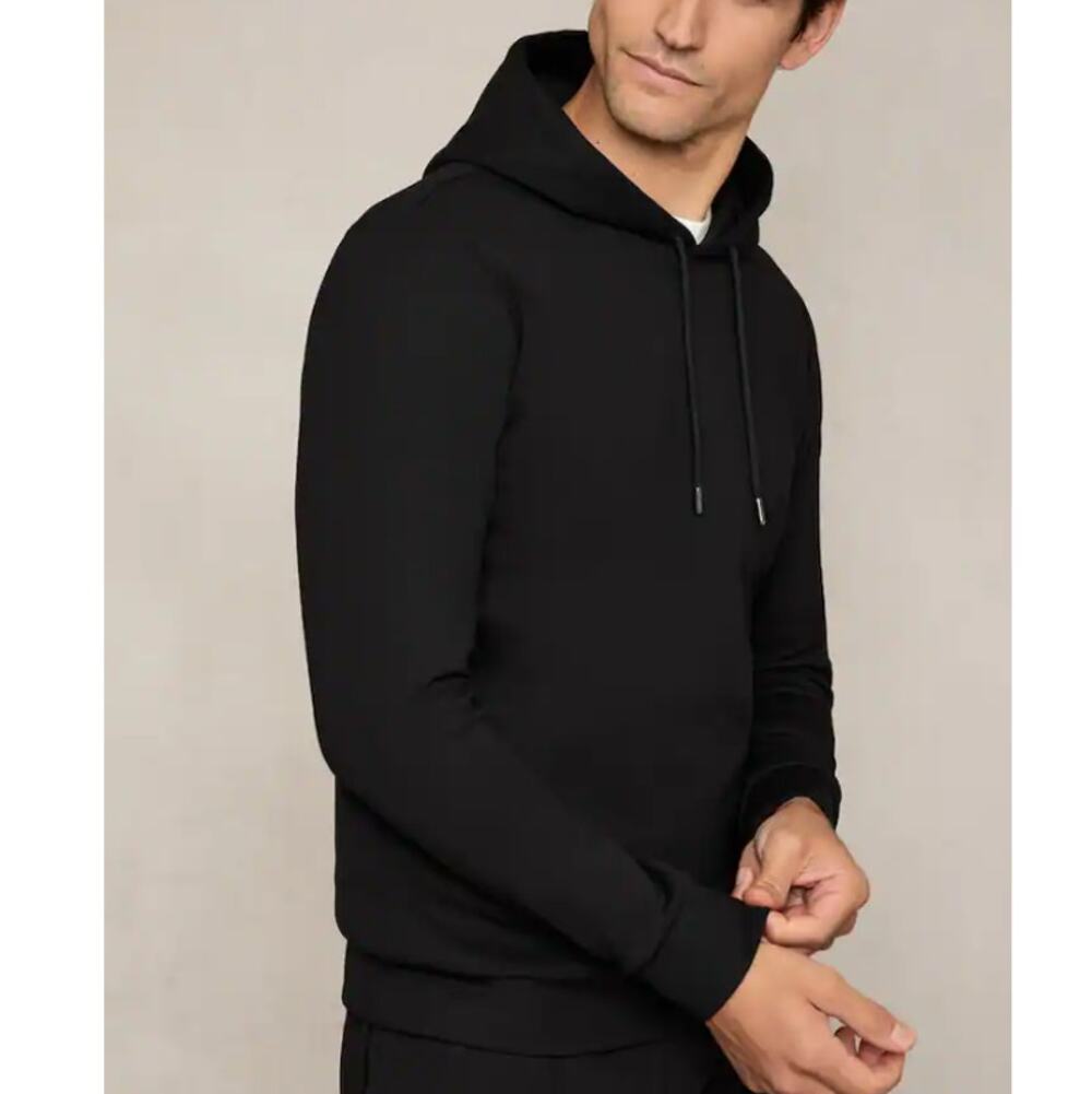 Reiss Fabien Long Sleeve Premium Interlock Jersey Hoodie Black Size S